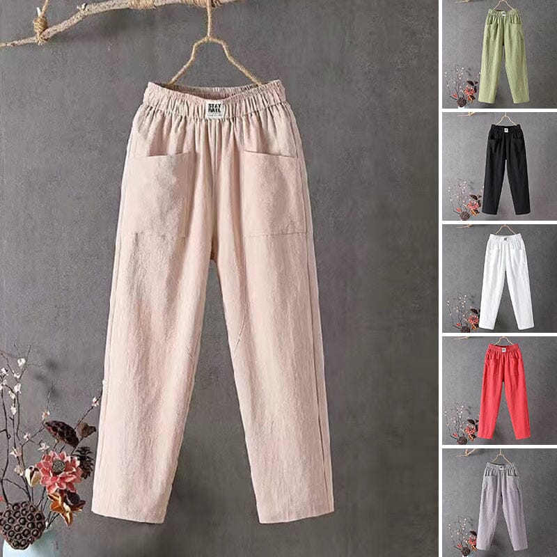 Camila / pantalon en coton et lin avec taille élastique