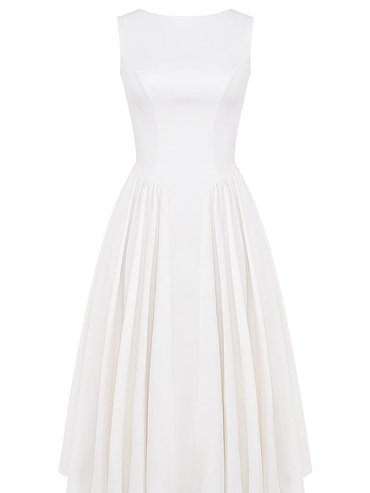 Witte Twill Midi-zonnejurk