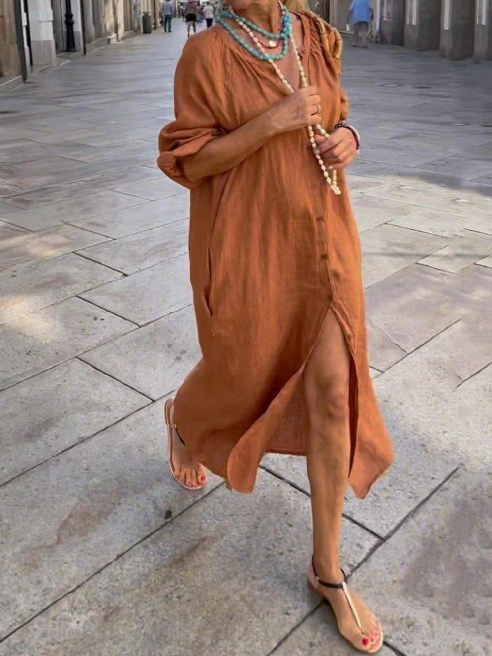 Robe orange brûlé avec boutons