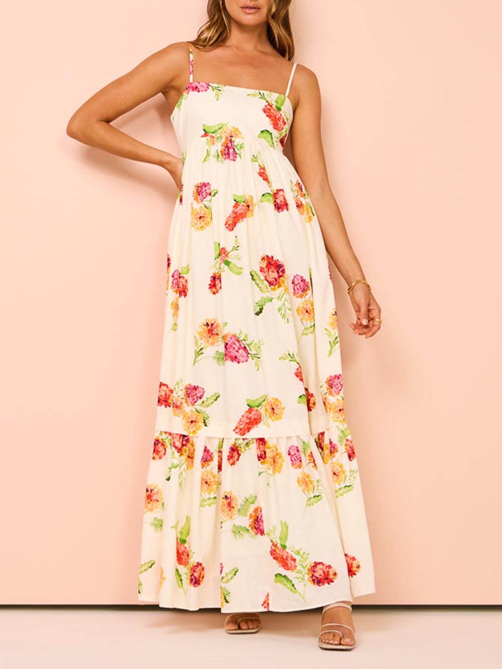 Unieke bloemenprint halter backless extra maxi-jurk