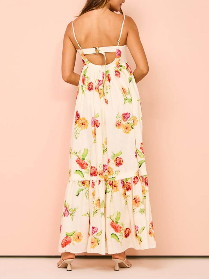 Unieke bloemenprint halter backless extra maxi-jurk