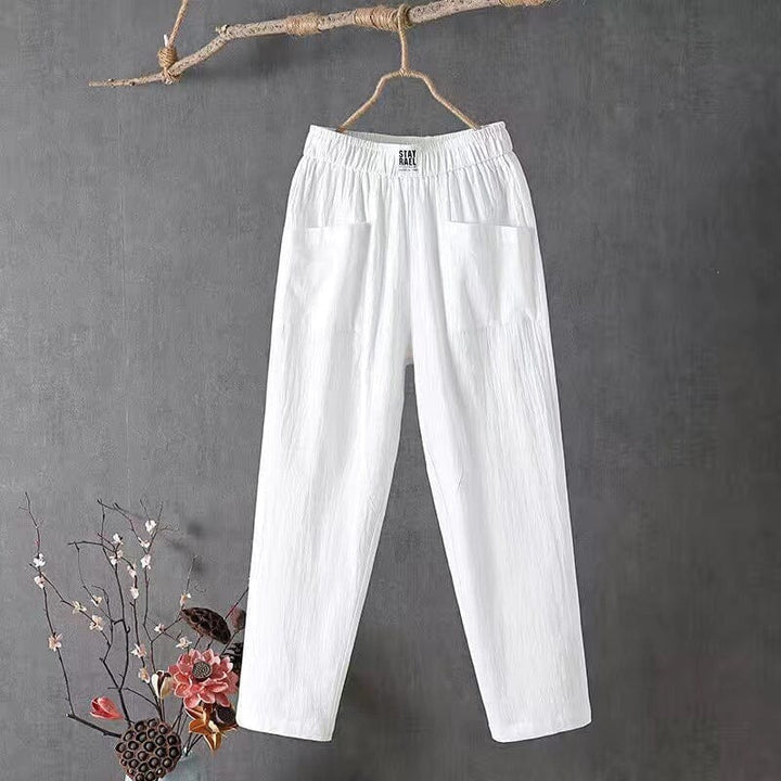 Camila / pantalon en coton et lin avec taille élastique