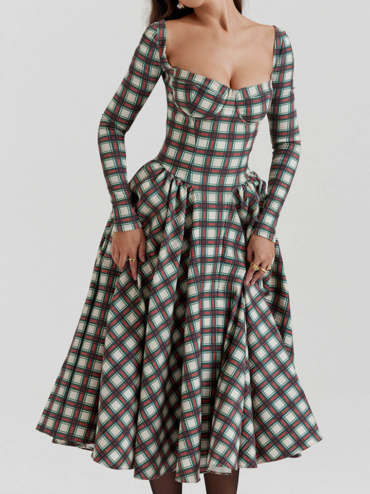 Robe midi corset tartan rouge