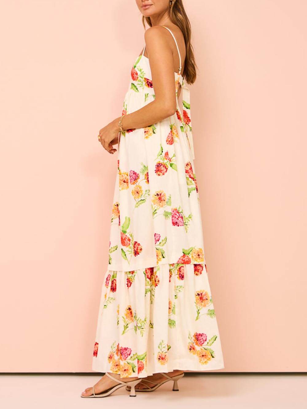 Unieke bloemenprint halter backless extra maxi-jurk