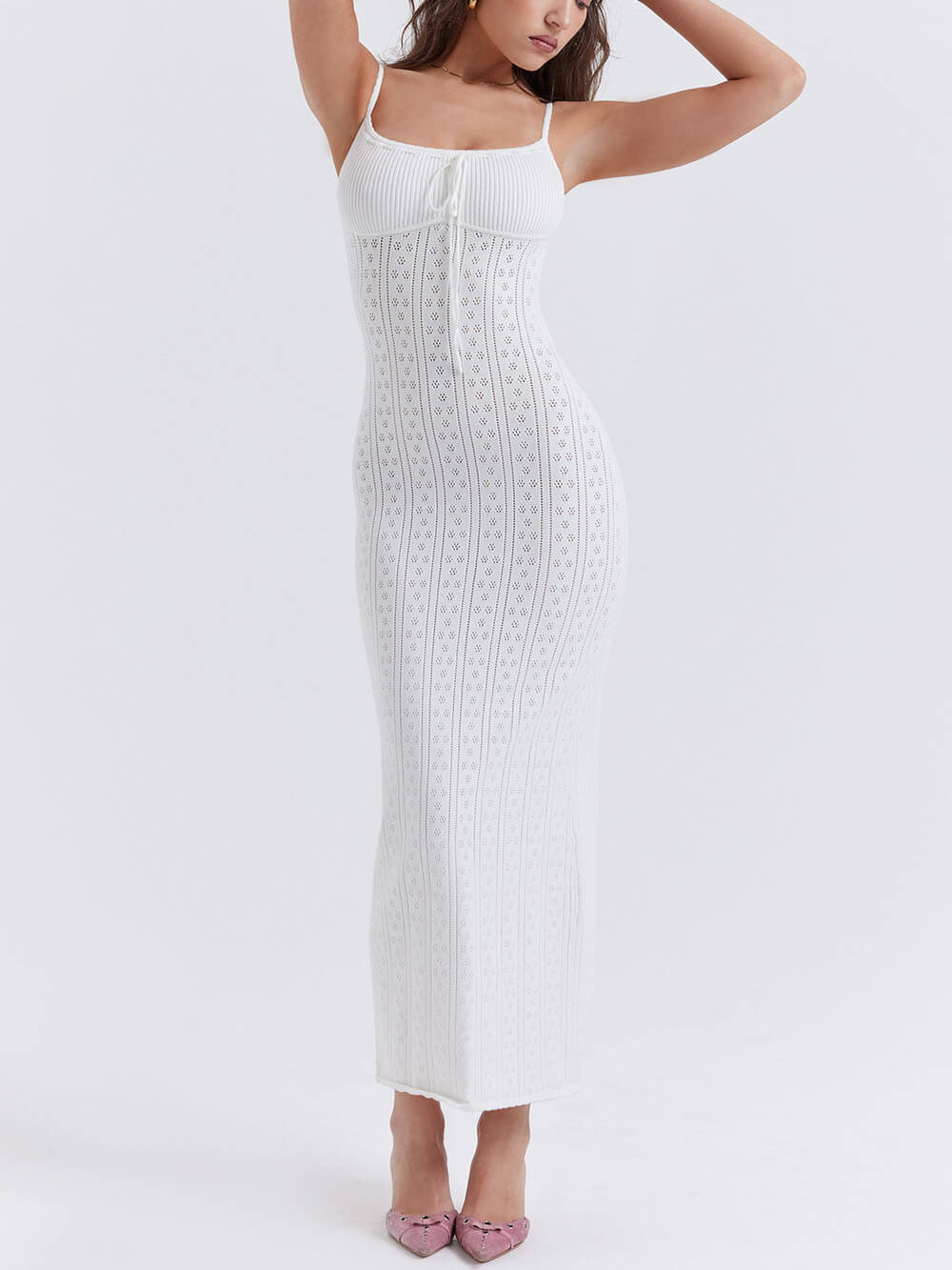 Robe longue en maille blanche