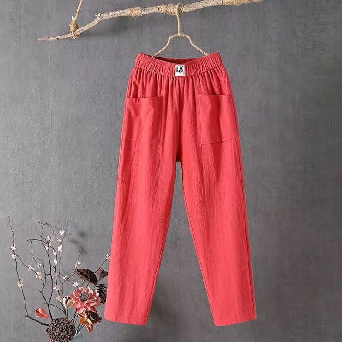 Camila / pantalon en coton et lin avec taille élastique