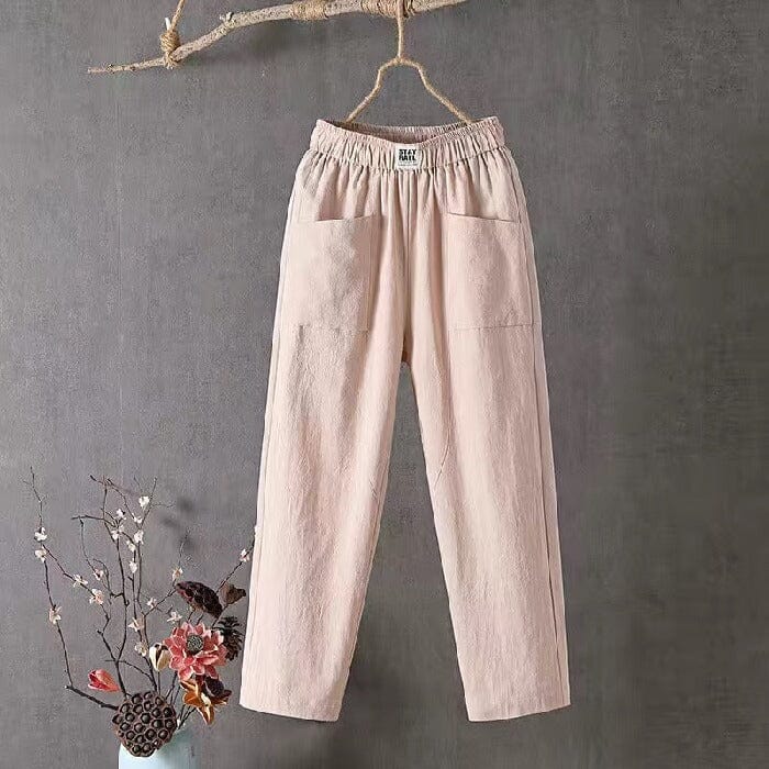 Camila / pantalon en coton et lin avec taille élastique