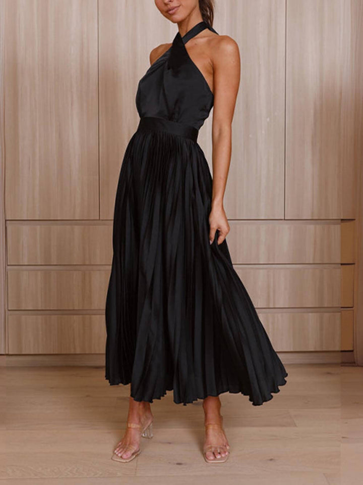 Neckline Pleated Midi Dresses for Holiday Parties