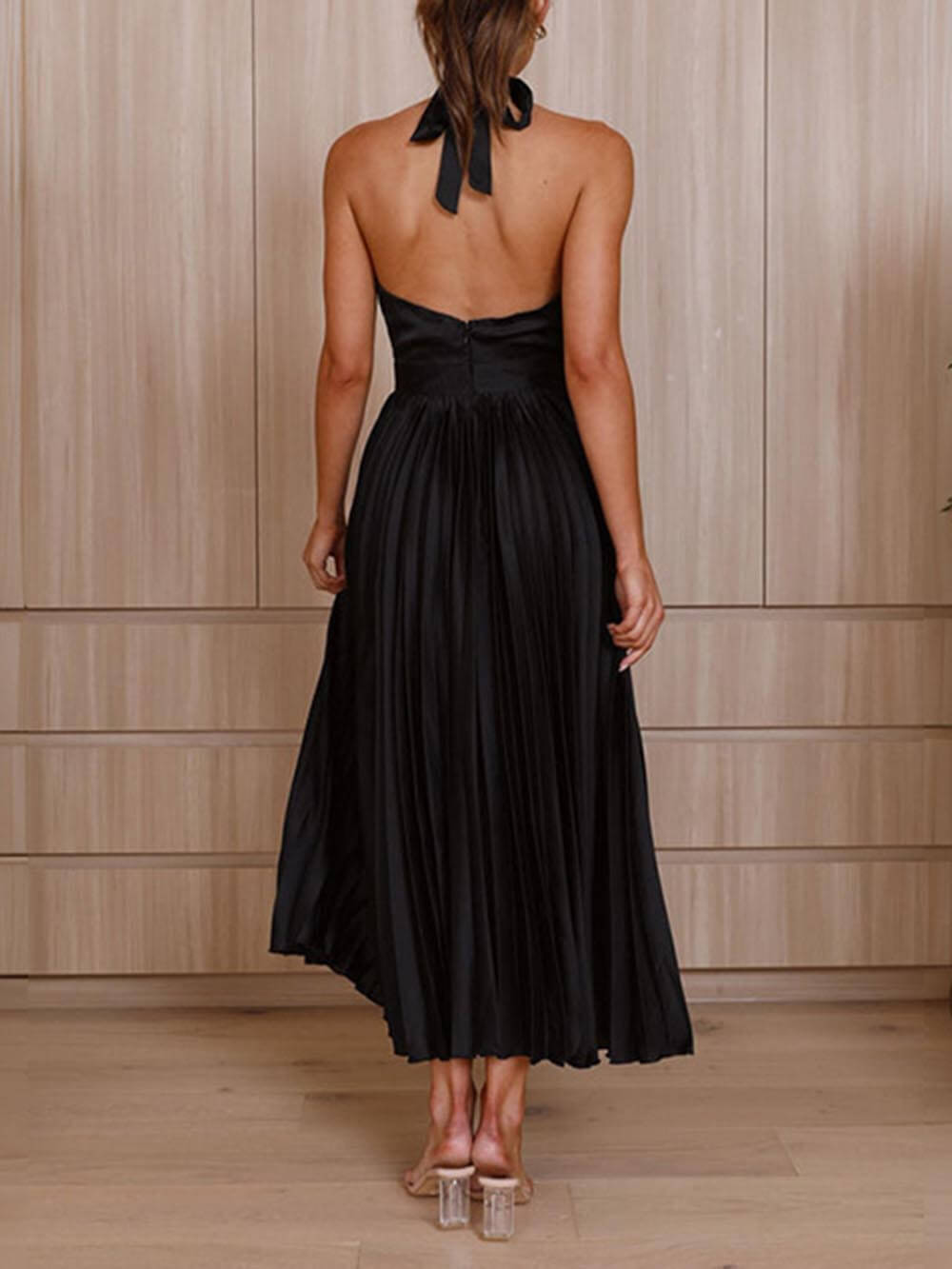 Neckline Pleated Midi Dresses for Holiday Parties