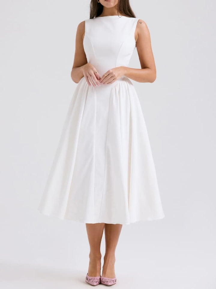 Witte Twill Midi-zonnejurk