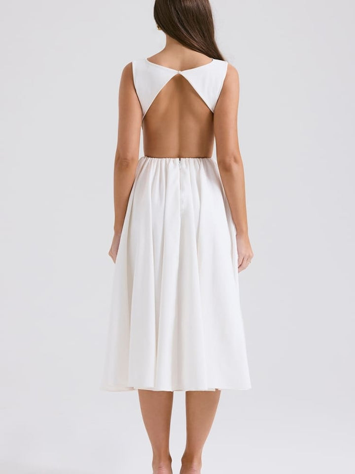 Witte Twill Midi-zonnejurk