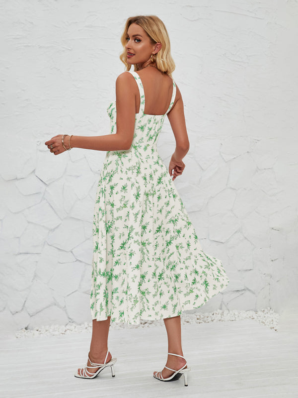 Robe midi d'été sans manches à imprimé floral et fente sur la jambe pour femme