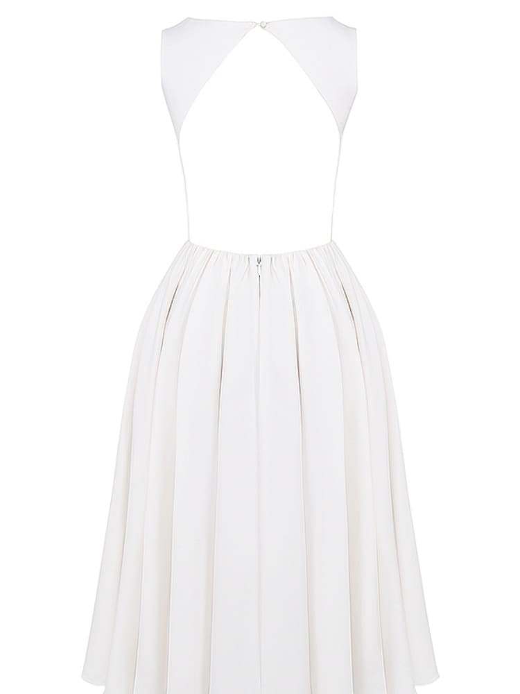 Witte Twill Midi-zonnejurk