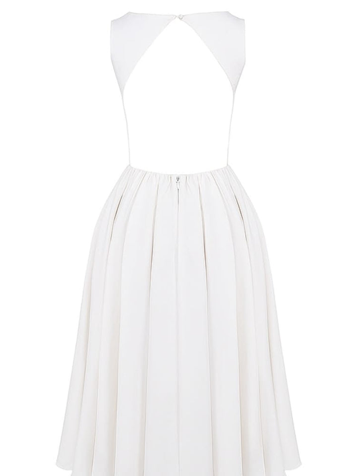 Witte Twill Midi-zonnejurk